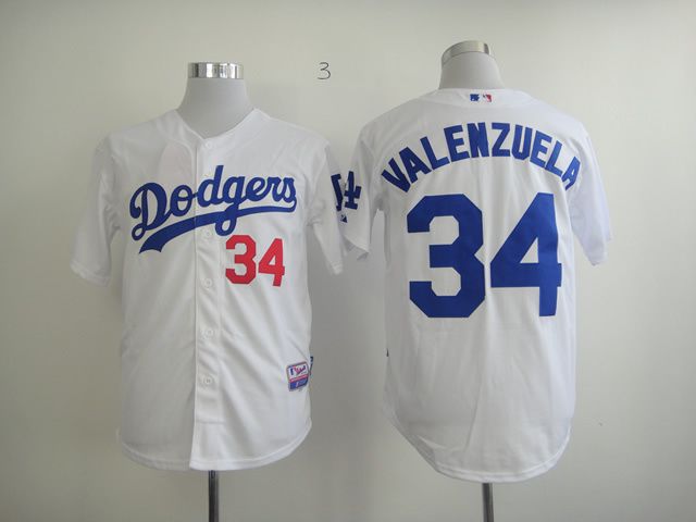 Men Los Angeles Dodgers 34 Valenzuela White MLB Jerseys